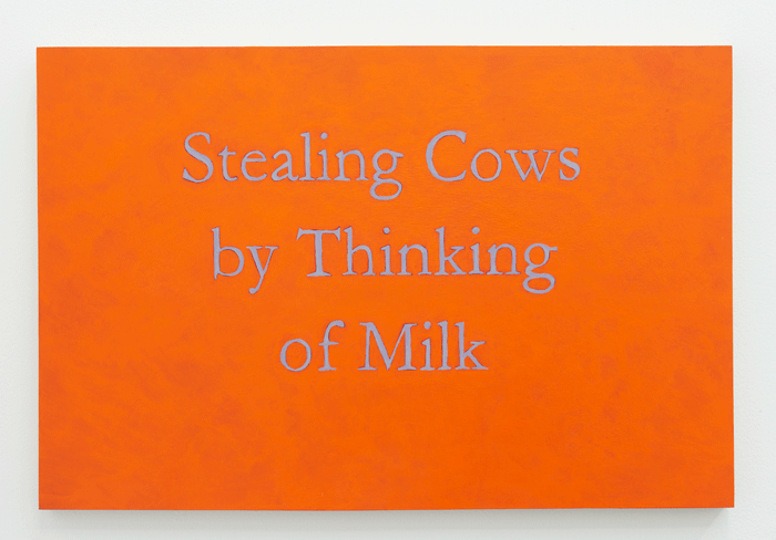 Lynne barwick, Protocol Malady painting, reads Stealing cows by thinking of milk